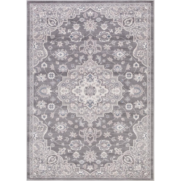 Concord Global 6 ft. 7 in. x 9 ft. 3 in. Lara Center Medallion - Grey 45566 - main